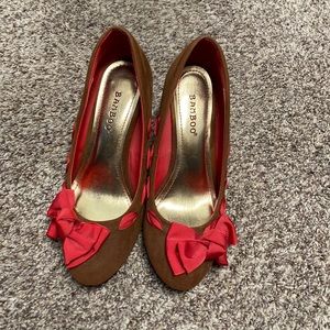 Pink and brown bow heels